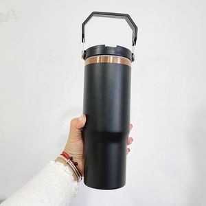 Gobelet isotherme à paille rabattable de 30 oz, couleurs mélangées or, pour gravure laser - Product Image 4