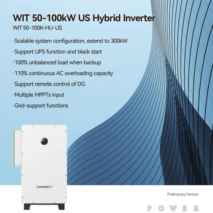 Growatt Hybrid Inverter WIT 5O-100K-HU/AU-US 50kw 63kw 75kw 100kw Three ...