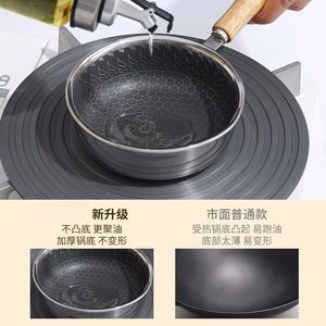 Mini poêle antiadhésive ronde en acier inoxydable avec manche en bois pour œufs frits et chauffage de l'huile - Product Image 3