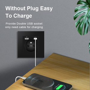 Enchufe <span class=keywords><strong>de</strong></span> pared francés estándar blanco 16A francés USB tipo C carga rápida elegante 86*86 PC Material toma <span class=keywords><strong>de</strong></span> corriente uso doméstico 250V Max - Product Image 5