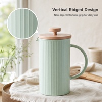 Cafetière à piston avec couvercle en bois antidérapant à rainures, emballage personnalisé, idéale pour les hôtels et les tables de petit-déjeuner