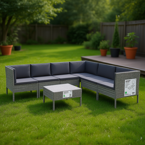 <b>Grey</b> Poly Rattan Garden Lounge Set Powder Coated Steel <b>Frame</b> 6 Seater Outdoor Furniture Contemporary Design - Product Image 2