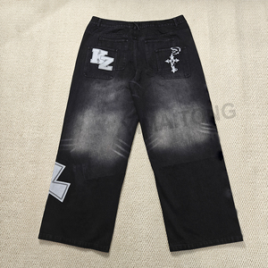 กางเกงยีนส์ผู้ชายขนาดใหญ่พิเศษปักลายผ้ายีนส์ผ้ายีนส์ขาบานแบบเย็บปะติด - Product Image 2