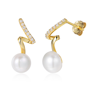 Pendientes de Perlas en Espiral de Plata de Ley 925 con Baño de Oro de 14K de Peishang Jewelry, Modernos para Bodas y Fiestas para Mujer - Product Image 1