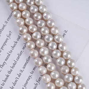 Chaîne de perles rondes Edison en perles d'eau douce naturelles 8-10 mm, blanches, roses, brillantes, plaquées huile, pour collier et bracelet DIY, vente en gros - Product Image 5