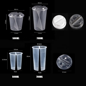 Babo Bubble <span class=keywords><strong>Tea</strong></span> Lebensmittel Grade 2 Twin Split Paar teilen doppelt genießen Teilen Einweg-Plastik becher mit 2 Fächern Saft becher - Product Image 3