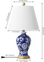 Lampe en céramique de style campagnard français de 24 pouces, motif floral, bleu marine et blanc, style chinoiserie, pot à gingembre, abat-jour en lin, doré