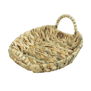 Plateau en jacinthe d'eau naturelle avec poignées de perles, panier fait main durable pour usage quotidien, maison et cuisine, vente en gros - Product Image 1
