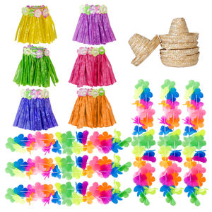   Décoration de fête Luau, <span class=keywords><strong>jupe</strong></span> hawaïenne Hula, couvre-bouteille, mini chapeau de <span class=keywords><strong>paille</strong></span>, colliers hawaïens, décoration de fête tropicale hawaïenne - Product Image 1