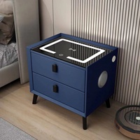 Table de chevet élégante et minimaliste avec chargeur sans fil, haut-parleur Bluetooth, 2 tiroirs, design luxueux léger, plateau en verre acrylique pour la maison