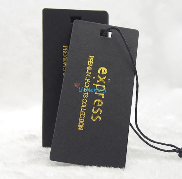 Garment Accessories Black Paper Clothing Hang Tag Gold Foil Luxury Hair Extension Bundle Hang Tag Hangtag for Clothing Hangtag