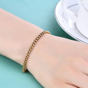 Pulsera de cadena cuadrada de acero inoxidable chapada en oro de 18 quilates de 3 mm para mujer, regalo de joyería - Product Image 2