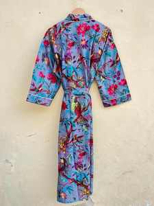 Kimono de algodón de talla grande para mujer con estampado de pájaros, bata de manga tres cuartos, bata Sexy para playa, pijama de salón - Product Image 2
