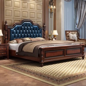 Juego de Muebles de Dormitorio Americano de Lujo Ligero, Moderno, Sencillo, Rústico, de Madera Maciza, Cama Doble Retro, Cama de Madera Suave-333 - Product Image 5