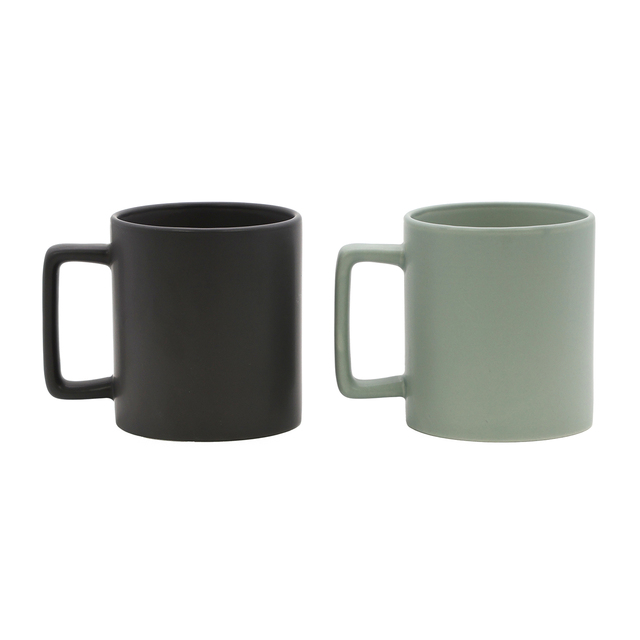 Modern Geometric Square Handle Matte Ceramic Mug Black Sage Green Porcelain Coffee Cup Commercial Bulk Wholesale Unit Base