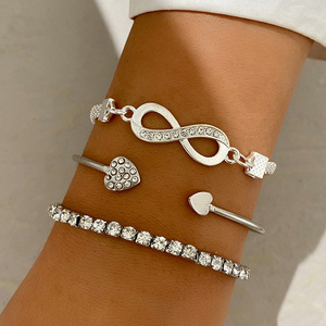 Fashion 3Pcs/Set Full Rhinestone Crystal Heart Open Charm Bangle <strong>Bracelet</strong> Set Multilayer <strong>Infinity</strong> <strong>Bracelet</strong> for Women Jewelry - Product Image 5