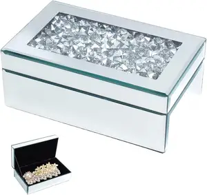 2023 Hot Selling Silver Crushed Diamond Glass Mirrored Jewelry Box/Organizer Storage Jewelry Box