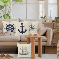 Housse de coussin bleu marine avec ancre et boussole, cadeau de navigation pour marin, taie d'oreiller pour bateau 18 x 18 pouces, décoration de canapé pour bateau à domicile