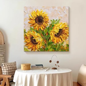 Modern Minimalist Sunflower Oil Painting Hand Painted Impressionism Style Living Room Wall Art <b>Frameless</b> Decorative Canvas - Product Image 1