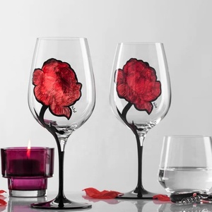 Copa Decorativa CreativWine <span class=keywords><strong>con</strong></span> Diseño de <span class=keywords><strong>Rosas</strong></span>, Tallo Negro, Copa de Vidrio Transparente para Vino Tinto, Champán, Regalo para Bodas y Banquetes - Product Image 2