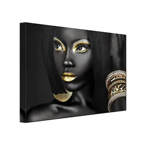 Woonkamer Decor Kantoor Gang Home Decor Gouden Egyptische Koningin Vrouw Portret Schilderen Afrikaanse Kunst Prints