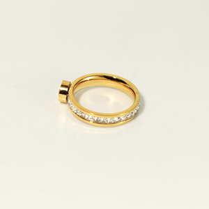 Anillo de Media Eternidad de Lujo con Bisel de Circonita Rosa, Acero Inoxidable Antideslustre, Chapado en Oro de 18K, Apilable, Joyería de Boda para Mujer - Product Image 5
