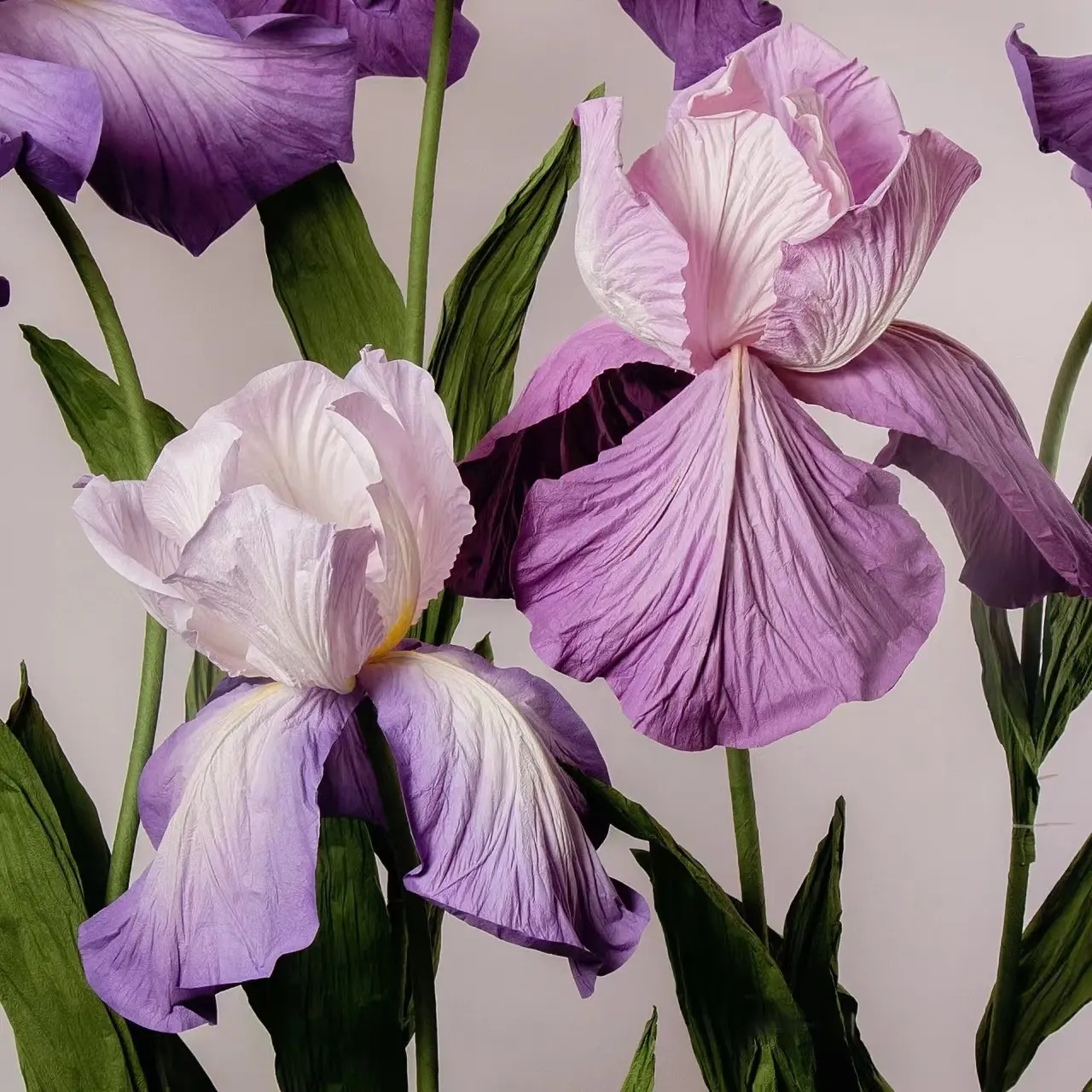 E-095 Customized Outdoor Indoor large petal floral blossom with stem base plastic eva crepe paper giant iris flowers