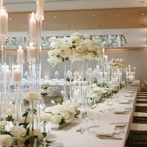 Düğün centerpieces 6 kafa tutucu şamdan kristal cam mumluk ev dekor düğün süsler sekizgen boncuk