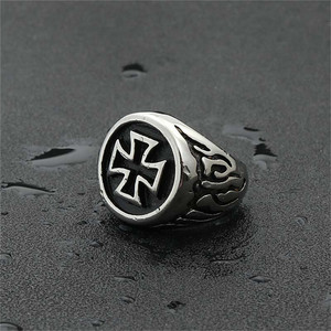 Men's Stainless Steel <b>Cross</b> <b>Ring</b> <b>Silver</b> Punk Style Geometric Design Gift Jewelry 260100 - Product Image 2