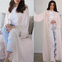 Robe Abaya vintage avec dentelle, Abaya ouverte, vêtements islamiques, robe musulmane à manches longues pour femmes, applique florale, été