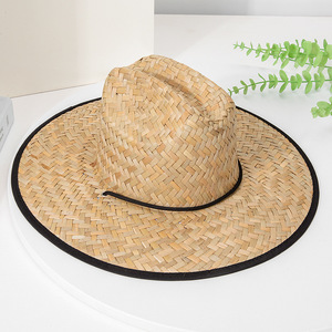 Commercio all'ingrosso di alta qualità Logo stampato personalizzato Designer di cappelli di paglia da spiaggia estiva bagnino Surf a prova di sole grande tesa cappello di paglia - Product Image 5