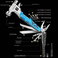 Marteau de sécurité pliable et multifonctionnel en acier inoxydable 18 en 1 personnalisable pour le bricolage et le matériel de camping.