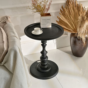 INNOVA Durable Farmhouse Style Eco-friendly Round Wooden and Black Coffee <b>Table</b> <b>for</b> Living Room - Product Image 3