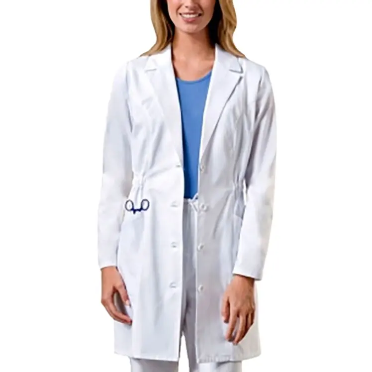 スタイリッシュなプラスサイズのプロの半袖綿医師医療白衣白女性白衣