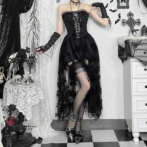 Vestido Corsé Gótico Elegante Transparente de Ajuste Ceñido Novia Oscura Tul sin Tirantes Estilo Punk Y2K - Product Image 3