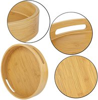 Plateau rond en bambou naturel pour fruits, viande, restaurant, petit-déjeuner, fête, café, thé, table, nourriture, ottoman, avec poignée de service