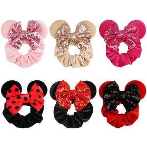 Fantaisie jour souris Mickey oreilles chouchous velours étincelle Sequin Minnie arcs cheveux chouchous fête cheveux cravates élastiques élastiques - Product Image 4