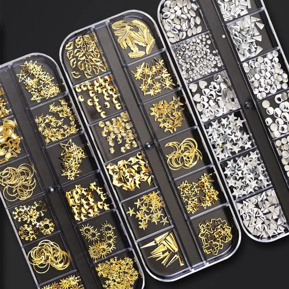 60 комплектов аксессуаров для украшения ногтей, ювелирные украшения из сплава, наклейки, золотые украшения для ногтей, 3d дизайн ногтей