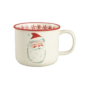 Set of 4 Retro Christmas Gift Souvenir Enamel Campfire Cup Ceramic Santa Merry Christmas Mugs