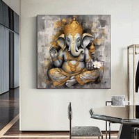 100% hecho a mano religión Ganesha Extra grande pared arte abstracto gris lienzo Original arte Buda pintura enmarcada pared arte