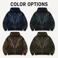 Sudadera con capucha personalizada para hombre, azul marino, con estampado gráfico, cremallera, oversize, de algodón grueso, forro polar, con tachuelas, estilo urbano