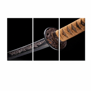 Samurai Sword Art Deco <b>Canvas</b> Set Modern Panel Print with Clear <b>Frame</b> Hanging Wall Decor SET of 3 <b>CANVAS</b> - Product Image 2