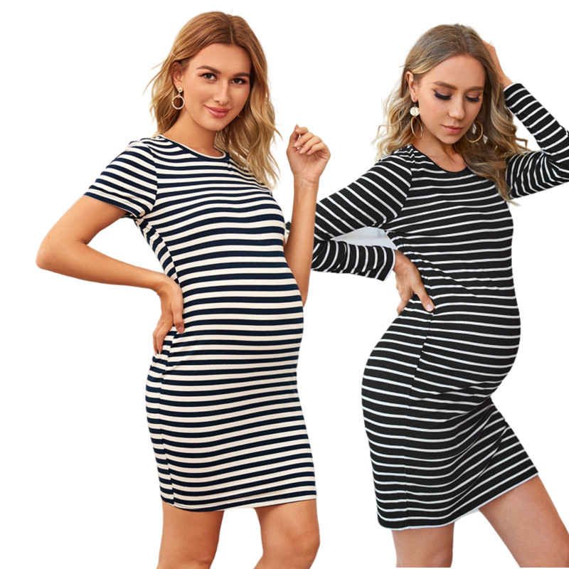 New Arrival Striped Custom Fashionable Clothes Dress Photoshoot Dress Breastfeeding Pregnant Gowns