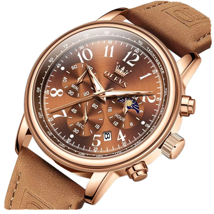 Para OLEVS 2912 Reloj de cuarzo deportivo de lujo para hombres Cronógrafo multifuncional resistente al agua Correa de cuero genuino luminosa Ronda Poi - Product Image 1