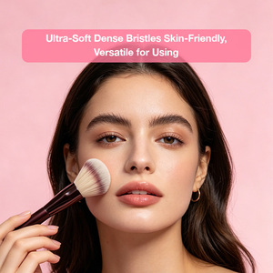 Pinceau de maquillage double embout, poils synthétiques, manche en métal, forme ronde, pour l'application du fond de teint sur le visage - Product Image 2