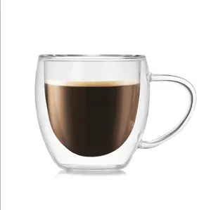 Vendita diretta in fabbrica tazza di vetro a doppia parete di alta qualità tazza di caffè tazza di succo di latte tazza di caffè espresso isolata