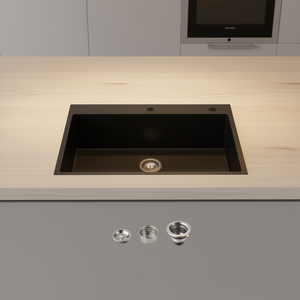 Fregadero de cocina negro de 33x22 pulgadas, de un solo seno, para montaje bajo encimera, con acabado mate de cuarzo, diseño moderno, fácil de limpiar. - Product Image 2