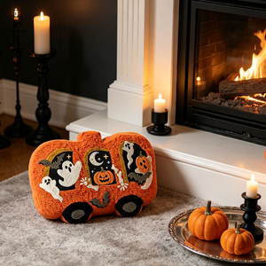 Cojín de poliéster con forma de autobús de calabazas de Halloween, con <span class=keywords><strong>fantasmas</strong></span>, murciélagos y calabazas de Jack O' Lantern bordados, diseño 3D, cojín decorativo espeluznante - Product Image 5