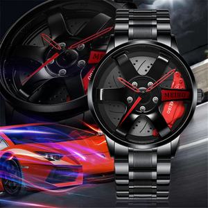 Montre tendance pour homme avec design de roue de voiture, design personnalisé, quartz, creuse, non mécanique - Product Image 5