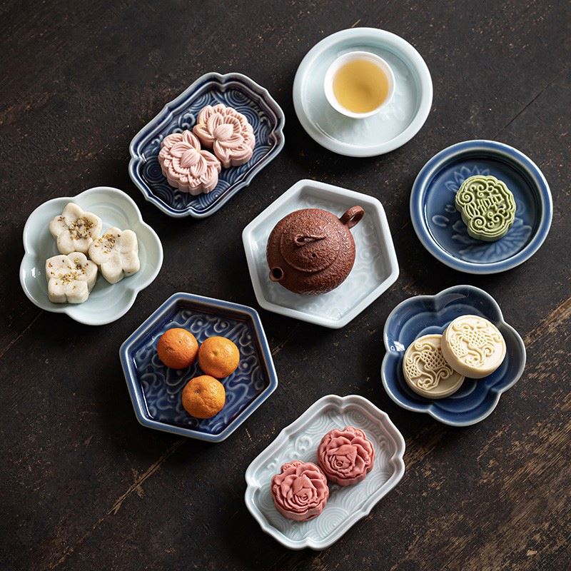Wholesale Chinese Style Ceramics Flavor Snack Dish Creative Household Fruit Plate Tea Tray Dim Sum Tray Wedding Cake Plate